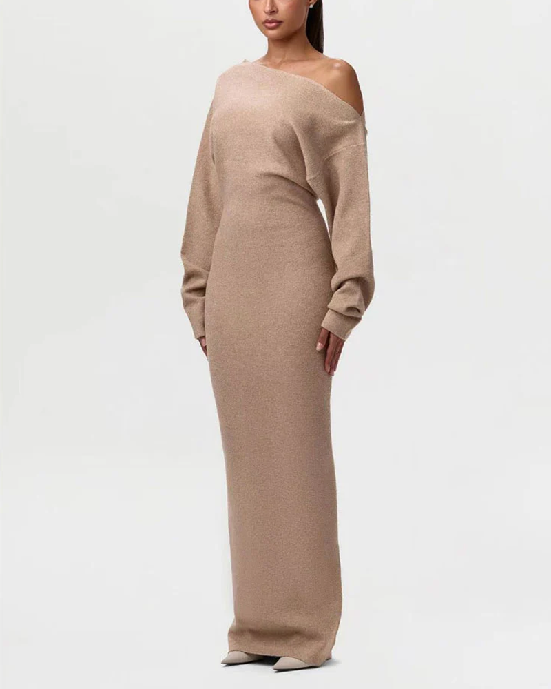 Off-Shoulder Long-Sleeved Slim-Fit Elegant And Gorgeous Sweater Dress
