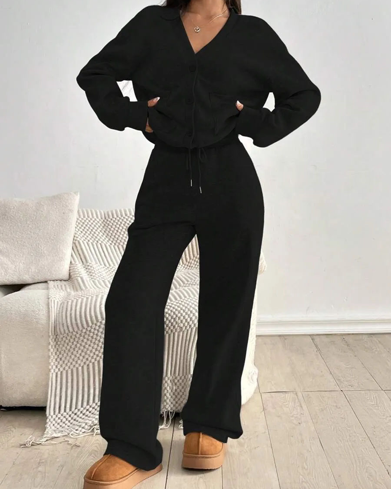 Simple Cardigan Casual Trousers Set