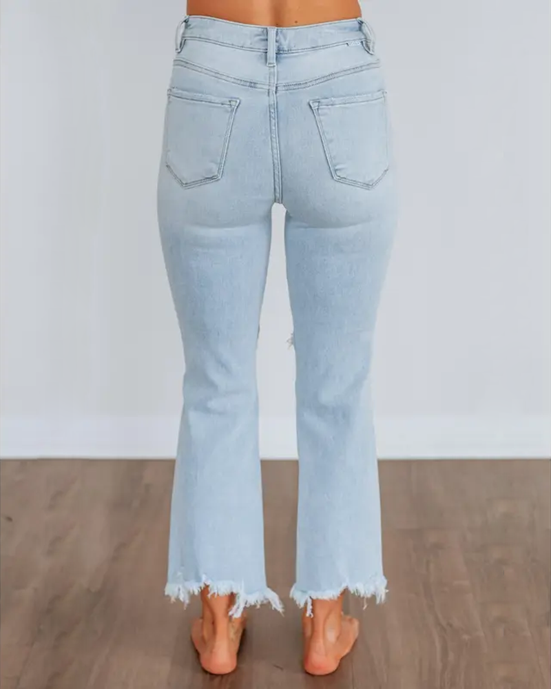 Straight-Leg Casual Ripped Jeans