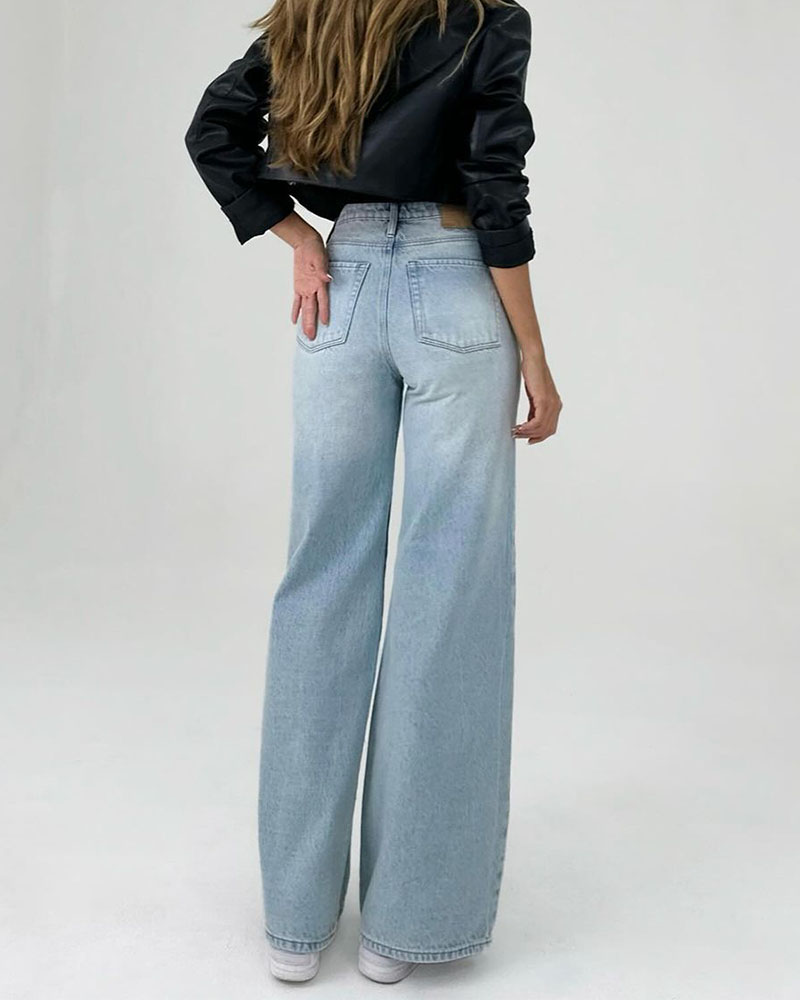 Baggy Denim Wide-Leg Pants-Curvy-Faja