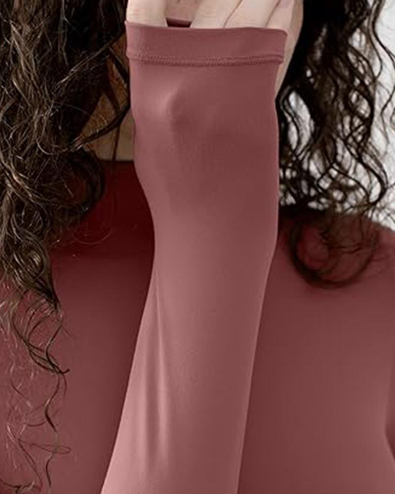 Fall/Winter Solid Color Slim-Fit Jumpsuit With Long Sleeves And High Neck-Curvy-Faja