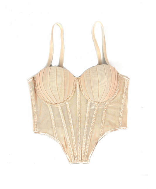 Mesh Camisole With Padded Bra Rhinestone Boning Shaping Bra