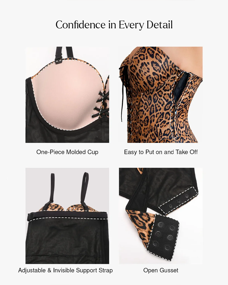 Detachable Shoulder Straps Lace‑Up Tight Body Shaper Bodysuit（Pre‑Sale）