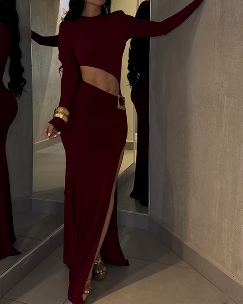 Cropped Round Neck Long Sleeved Dress