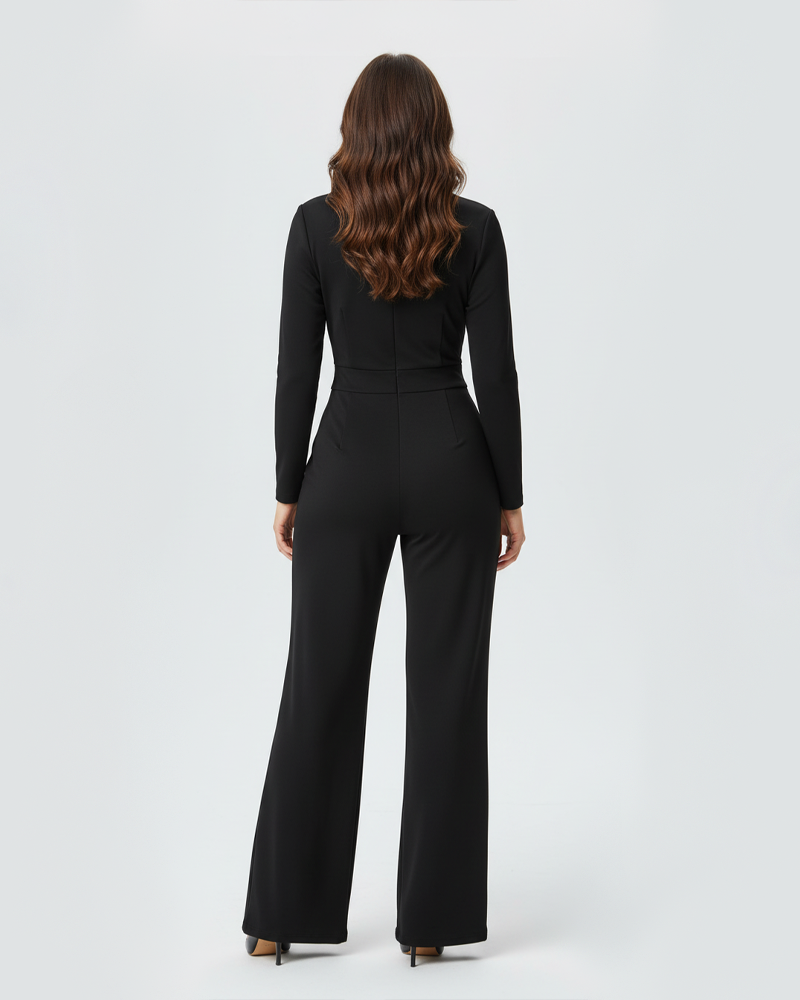 Color Block Fashion Stretch Slim Fit Jumpsuit With Gold Buttons Slit