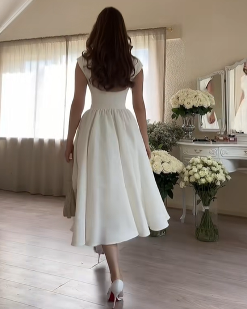 French Style Backless Round Neck Sleeveless Dress