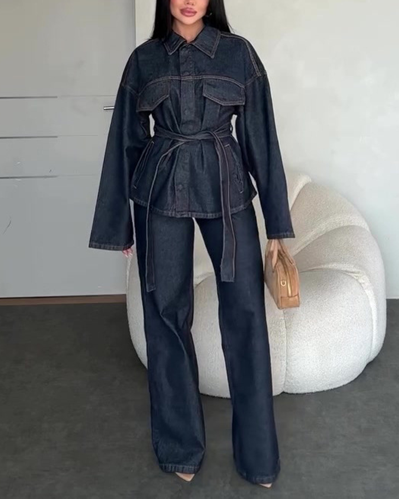 Elegant Belted Denim Jacket