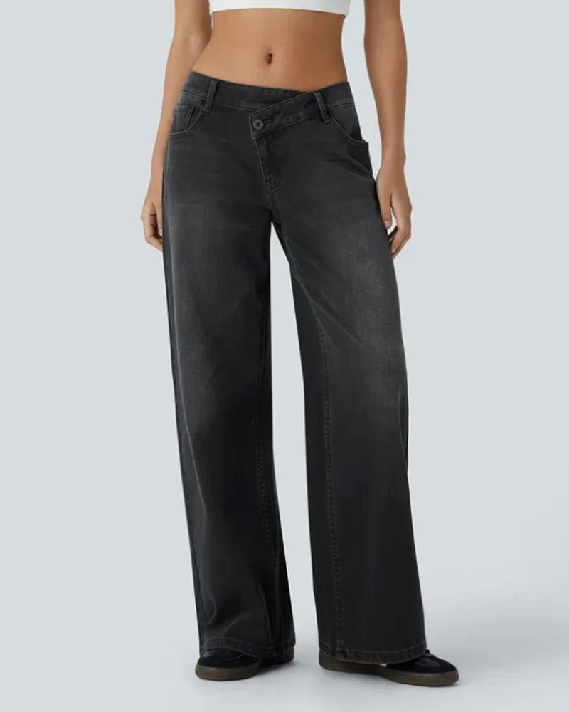 Lrregular High-Waisted Straight Leg Jeans