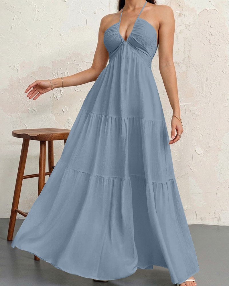Halter Neck Backless Tie-Up Maxi Dress