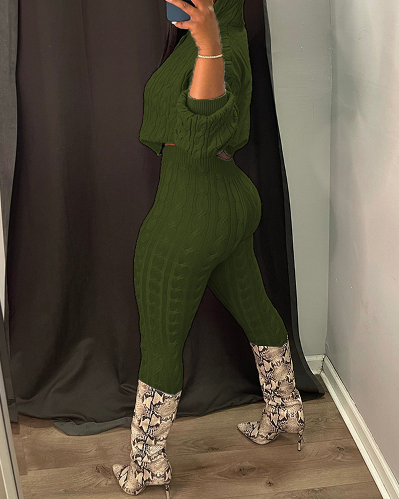 Casual Textured Long-Sleeved Knit Set