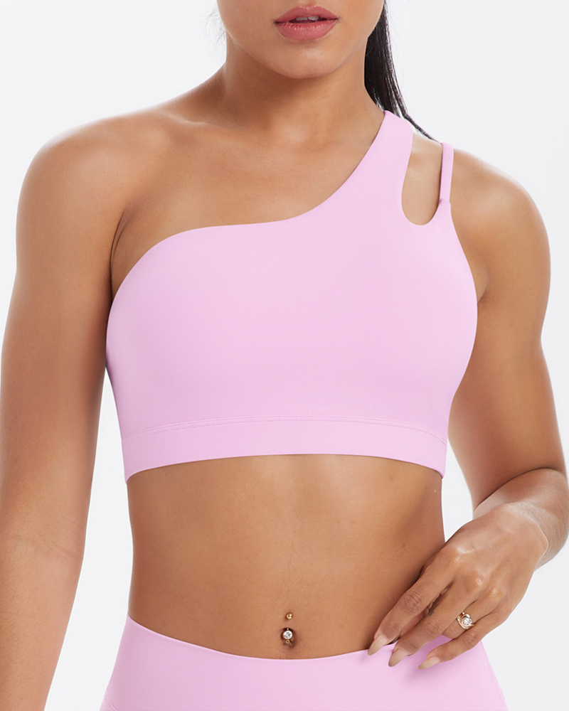 Asymmetrical One-Shoulder Backless Sports Bra-Curvy-Faja