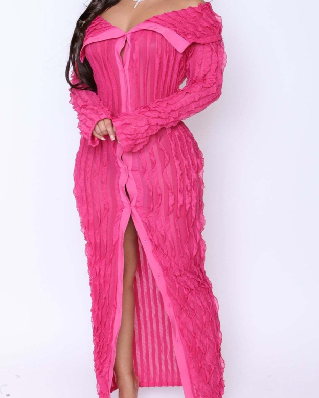 CURVY-FAJA Hourglass Lapel Wavy Long Sleeved Dress