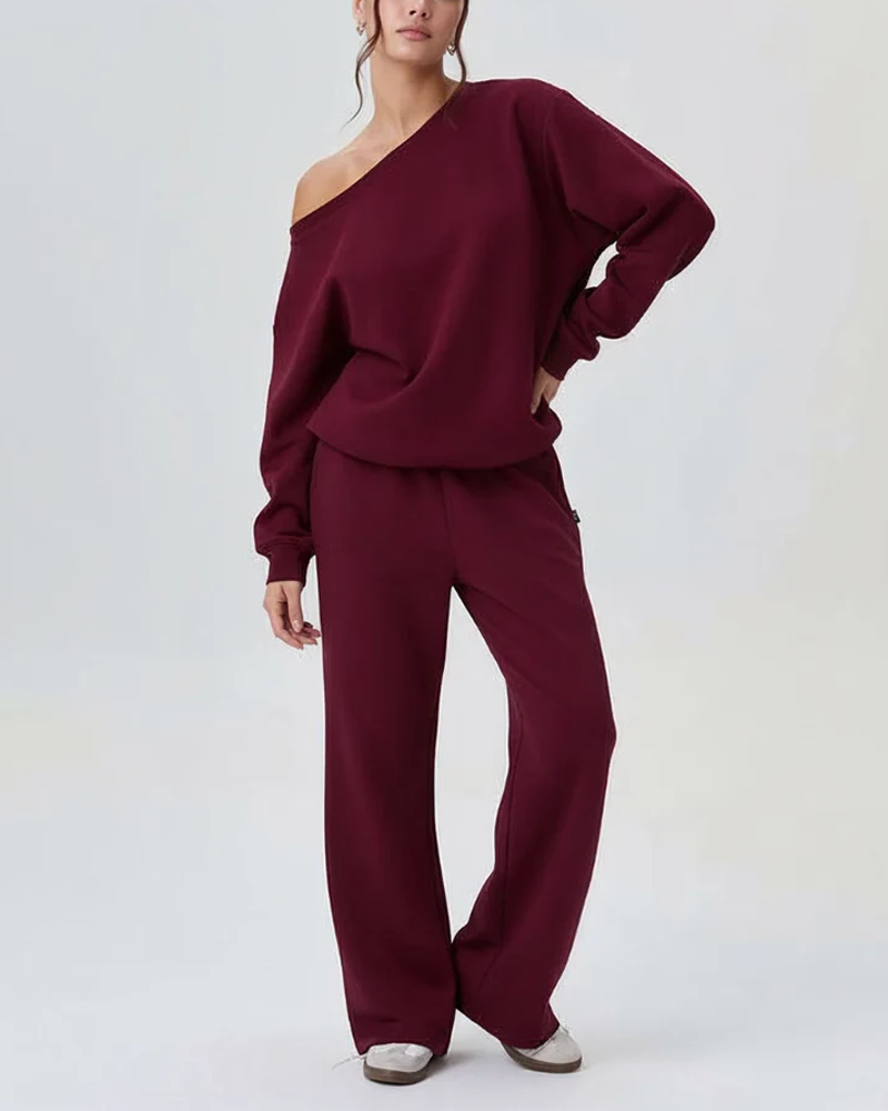 Comfortable Casual And Stylish Two Piece Set With Off Shoulder Design