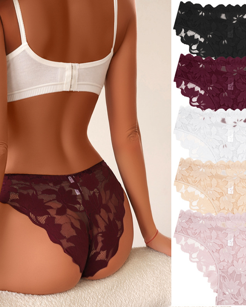 Bikini Semi Transparent Low Rise Lace Semi Covering Buttocks Briefs