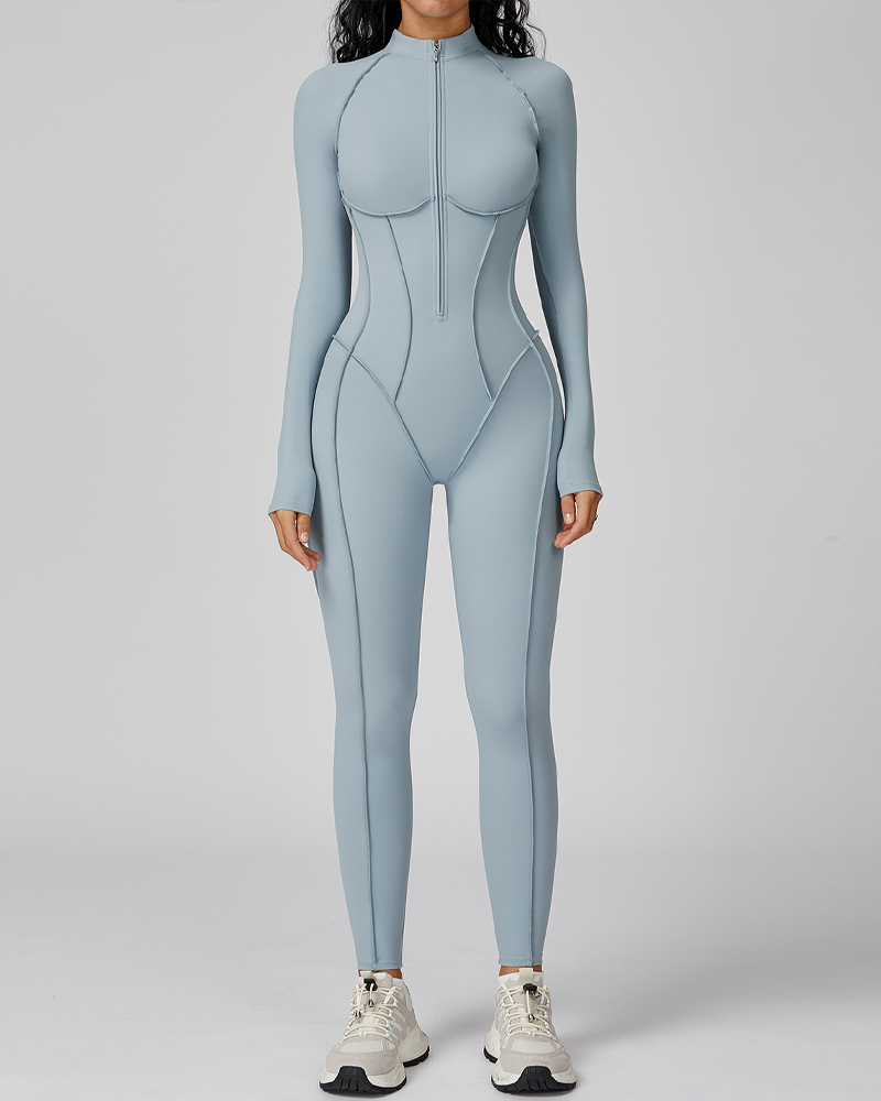 Curvy-faja Stand-Up Collar Zipper Sports Yoga Bodysuit