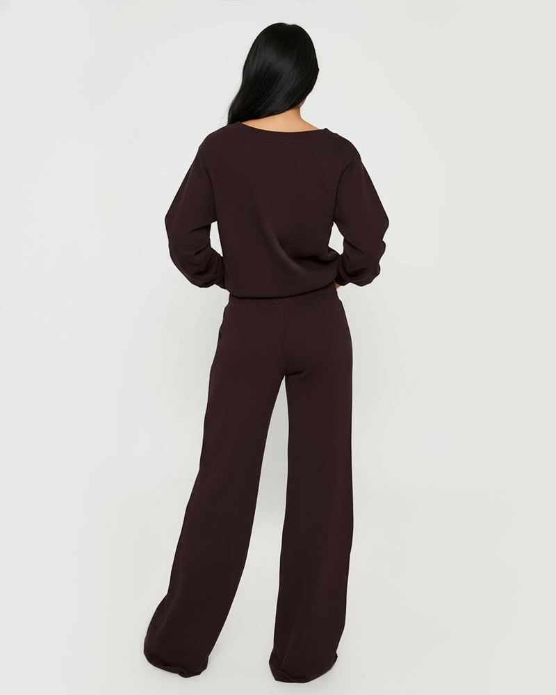 Casual Fashion Off Shoulder Long Sleeve Top Drawstring Sweatpants 2 Piece Set