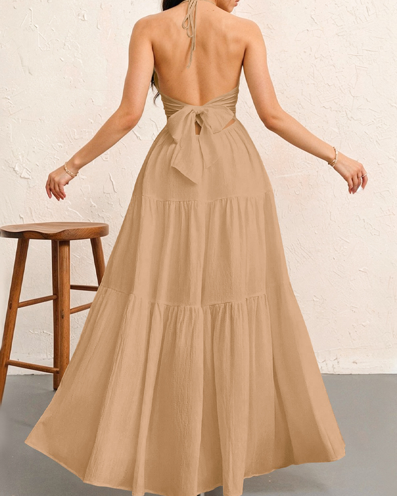 Halter Neck Backless Tie-Up Maxi Dress
