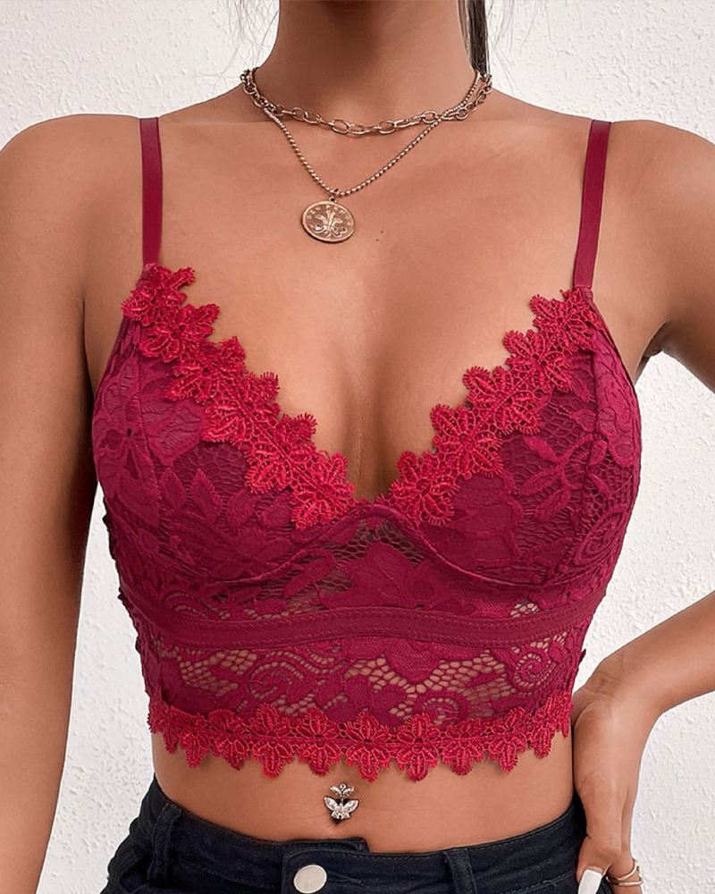 Lace Deep V Push-Up Spaghetti Strap Backless Bra