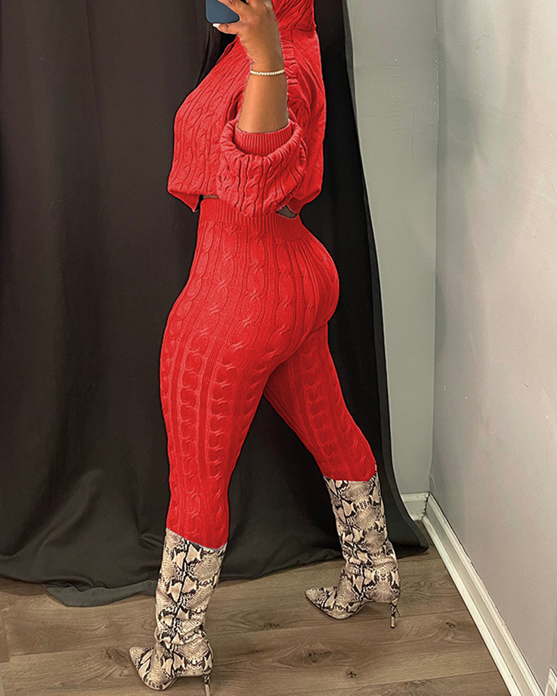 Casual Textured Long-Sleeved Knit Set