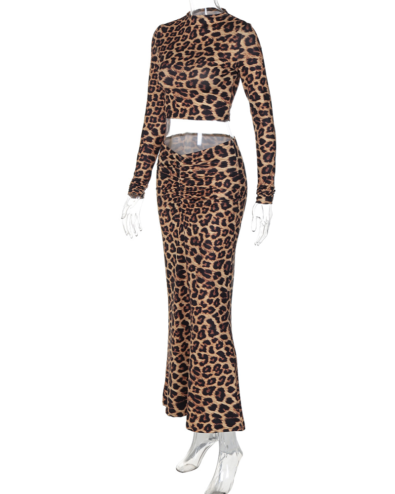 Leopard Lead You On Skirt Set-Curvy-Faja