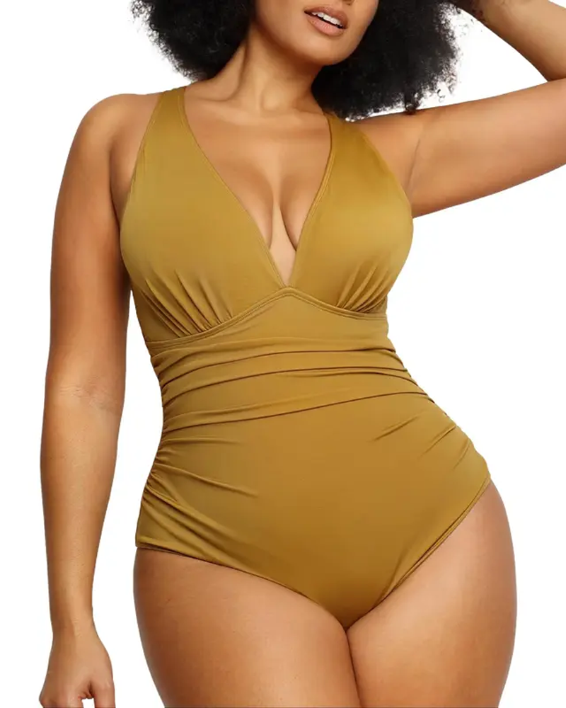 Ruched Front Tummy Control & Butt Lifter Shaping One Piece Swimsuit（Pre-Sale）