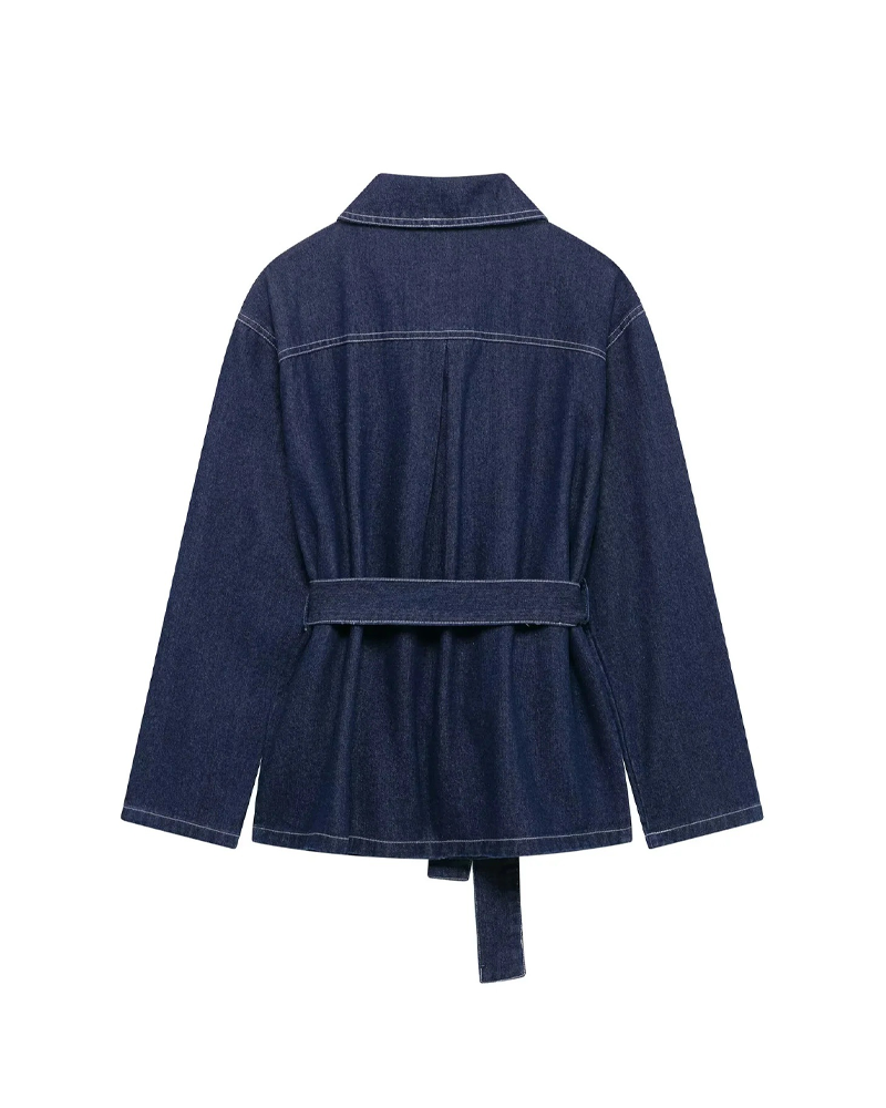 Elegant Belted Denim Jacket