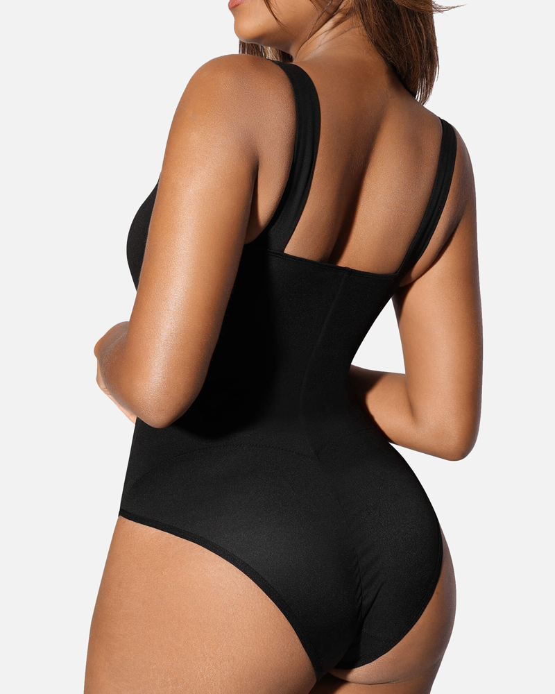 Square Neck Soft Stretch Bodysuit For Tummy Control And Shaping
