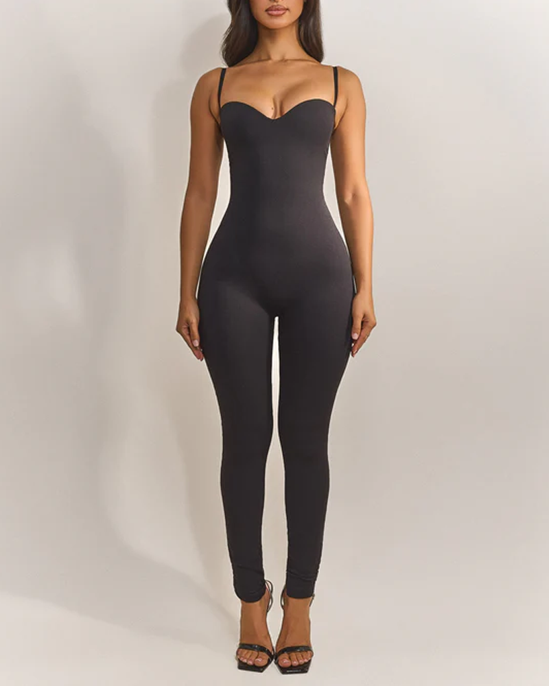 Sweetheart Neckline Strapless Seamless Bodycon Jumpsuit with Adjustable Straps（Pre-Sale）