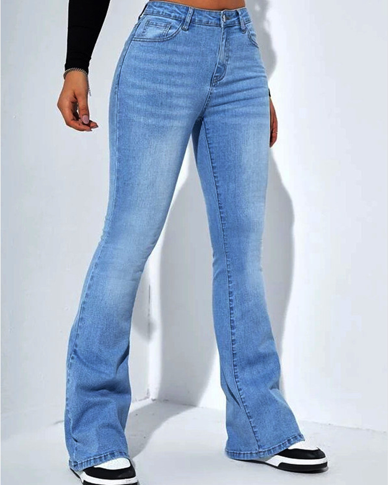 High-Waisted Slim-Fit Stretch Flared Pants-Curvy-Faja