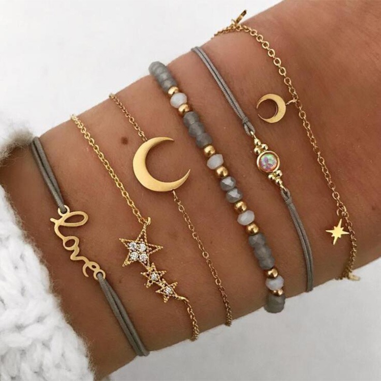Star And Moon Pendant Bracelet-Curvy-Faja
