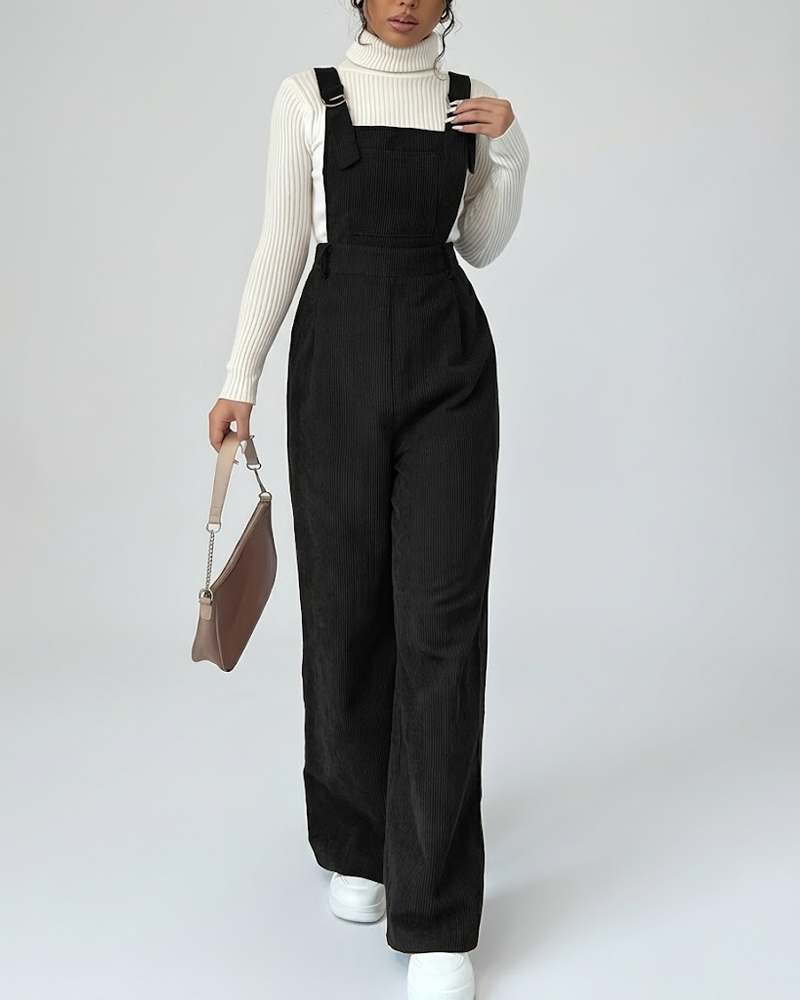 Adjustable Strap Loose Fit Corduroy Overall Jumpsuit