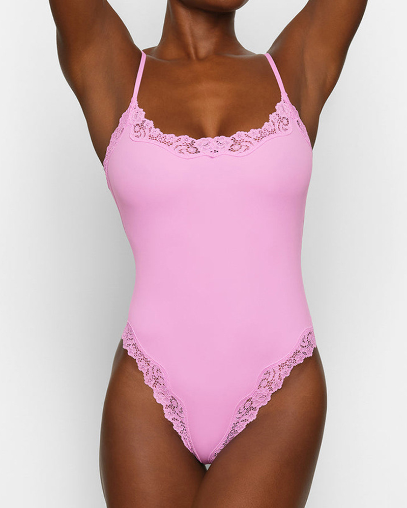 Sexy Halter-Neck Lace Bodysuit-Curvy-Faja