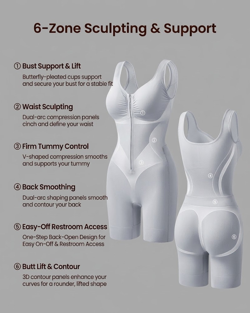 Easy Off Front Zipper Tummy Control Butt Lifting Shapewear Bodysuit（Pre-Sale）