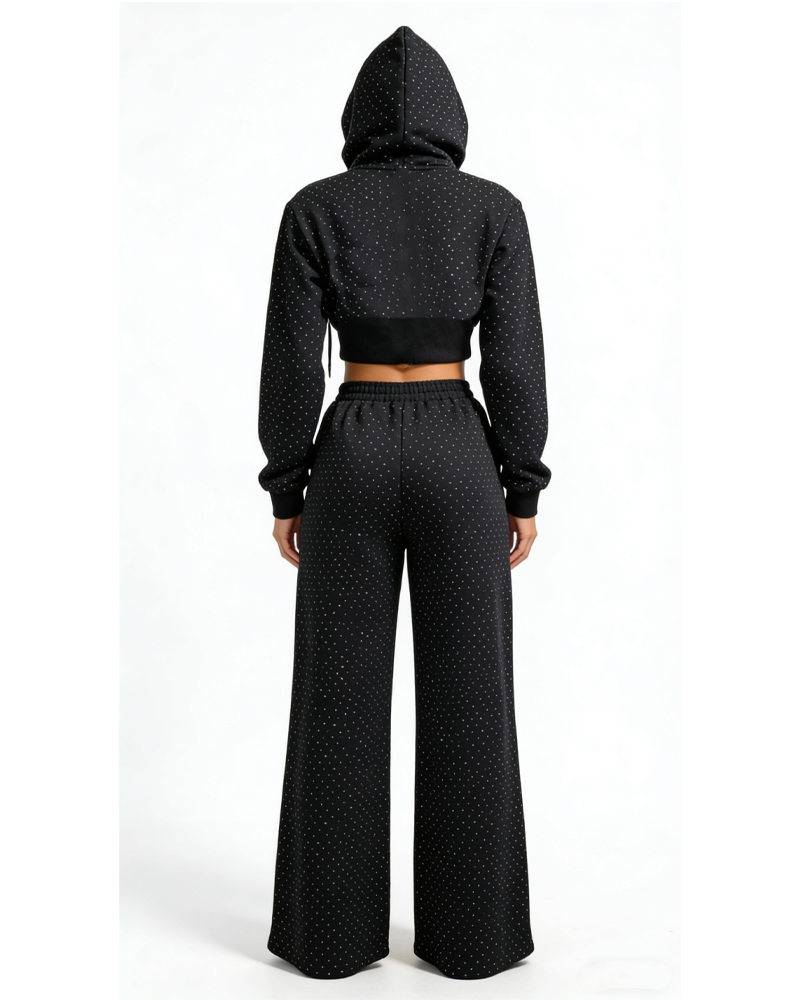 Casual Sporty Rhinestone Hooded Sweatshirt And Pants Two-Piece Set (Pre-Sale)