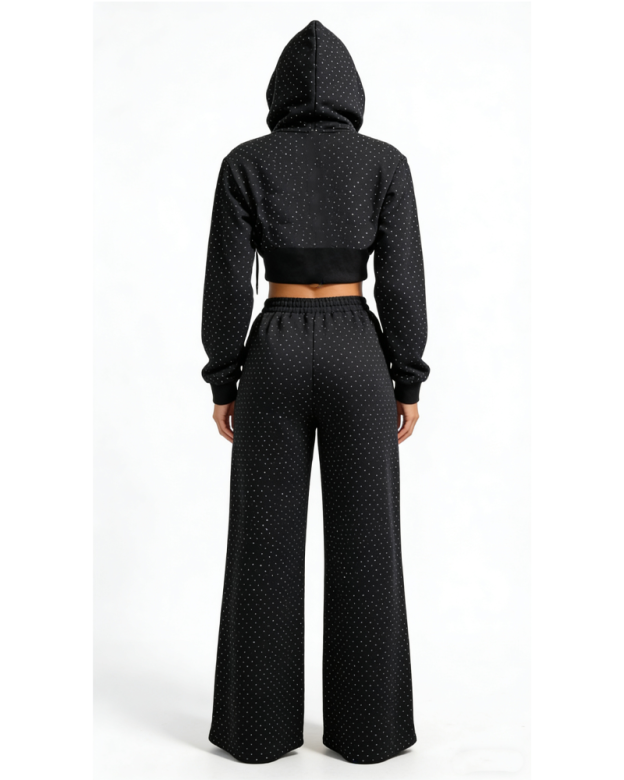 Casual Sporty Rhinestone Hooded Sweatshirt And Pants Two-Piece Set (Pre-Sale)