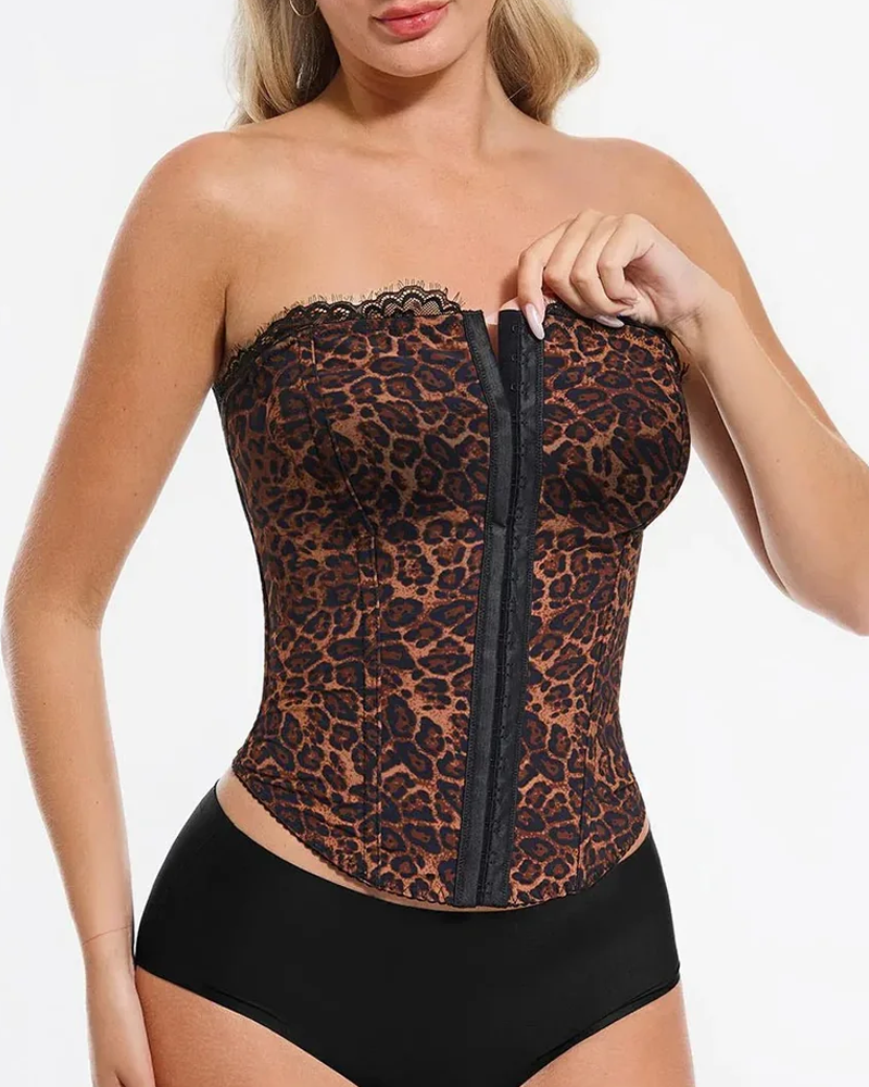 Detachable Strap Leopard Print Shaping Corset Top（Pre-Sale）