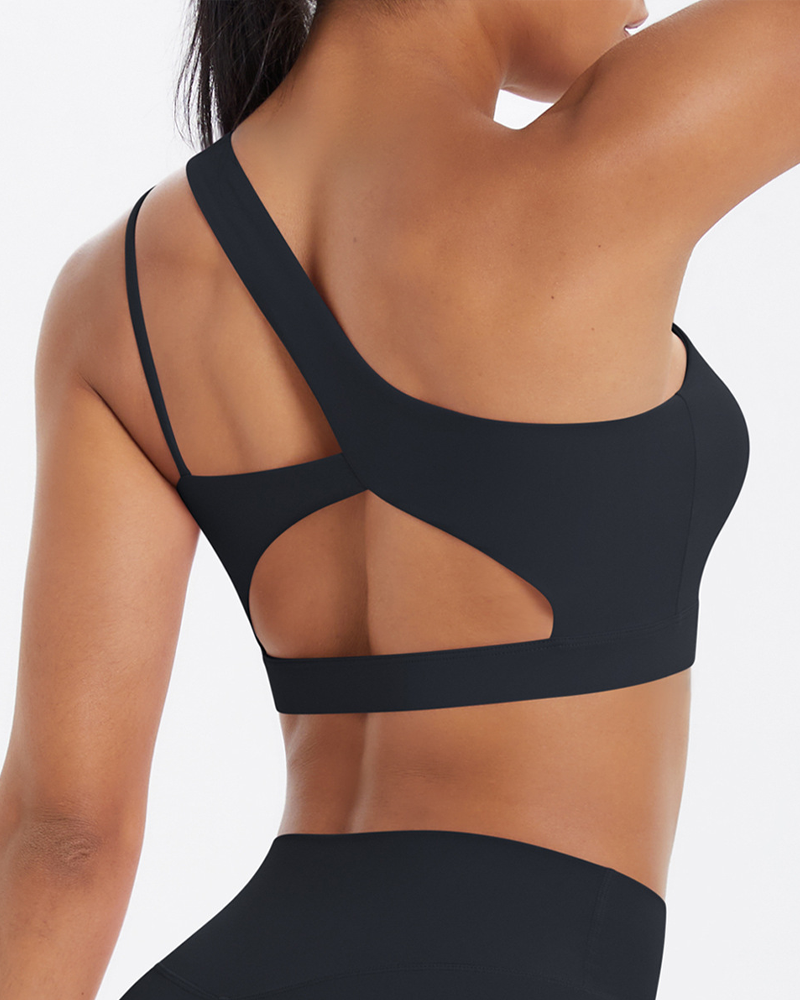 Asymmetrical One-Shoulder Backless Sports Bra-Curvy-Faja