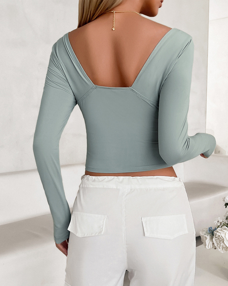 V-Neck Slim Fit Long Sleeve Top-Curvy-Faja