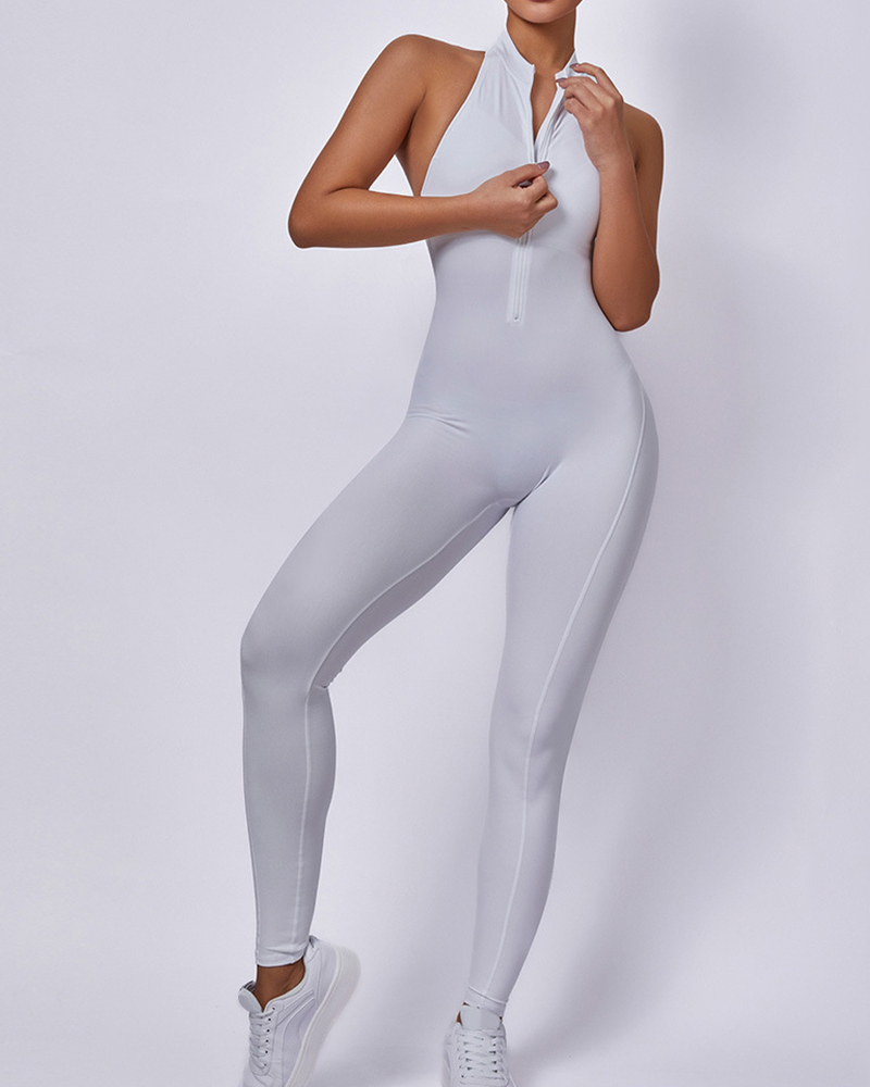 Zip Front Sleeveless Jumpsuit