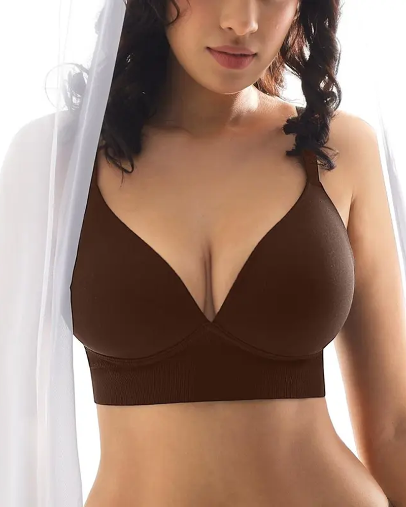 Wire-Free Plunge V-Neck Seamless Longline Support Bra(Pre-Sale)