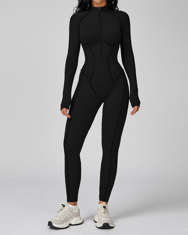 Stand-Up Collar Zipper Sports Yoga Bodysuit