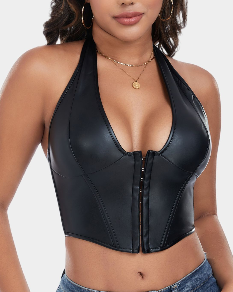 PU Leather Button Down Vest Corset