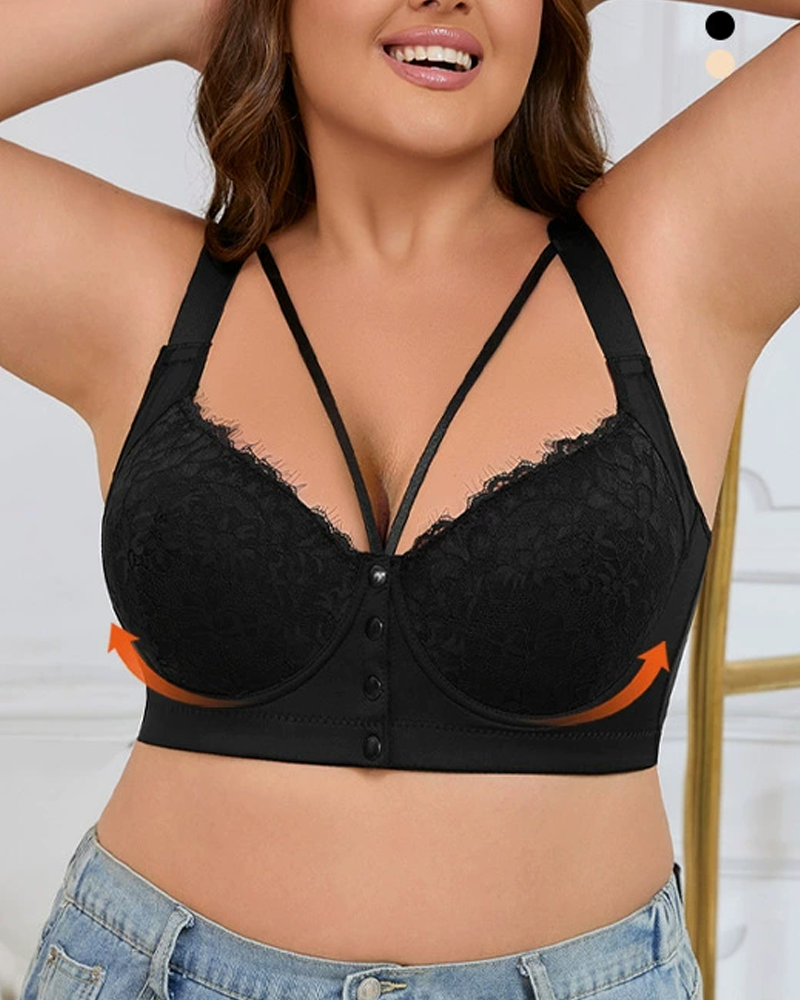 Adjustable Shoulder Straps Lace Front Clasp Plus Size Bra