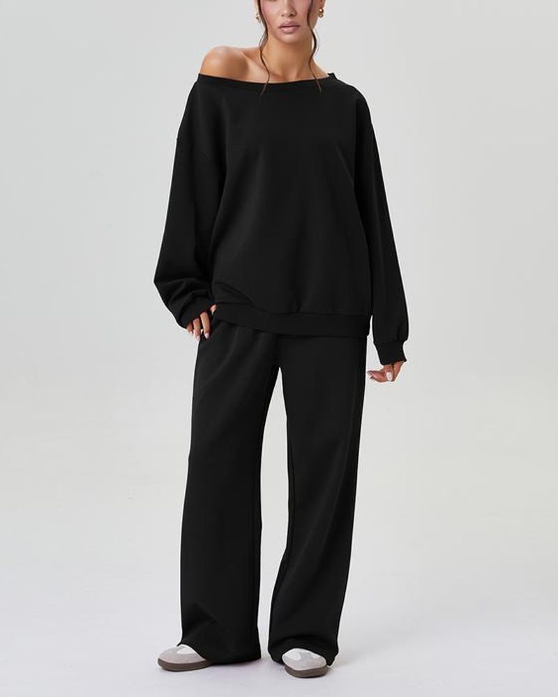 Comfortable Casual And Stylish Two Piece Set With Off Shoulder Design