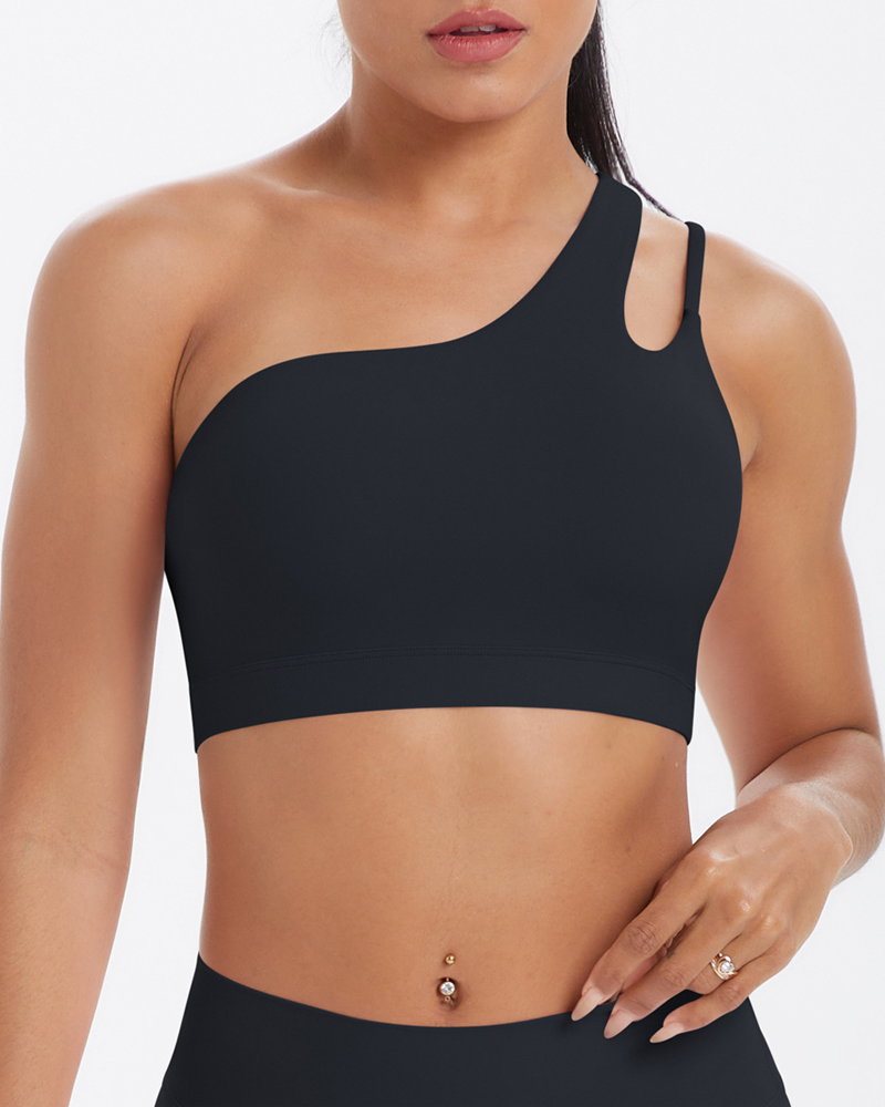 Asymmetrical One-Shoulder Backless Sports Bra-Curvy-Faja