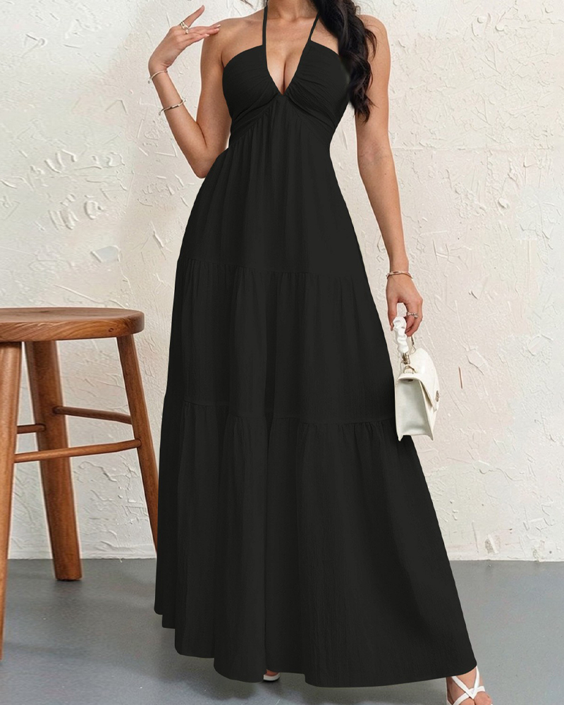 Halter Neck Backless Tie-Up Maxi Dress