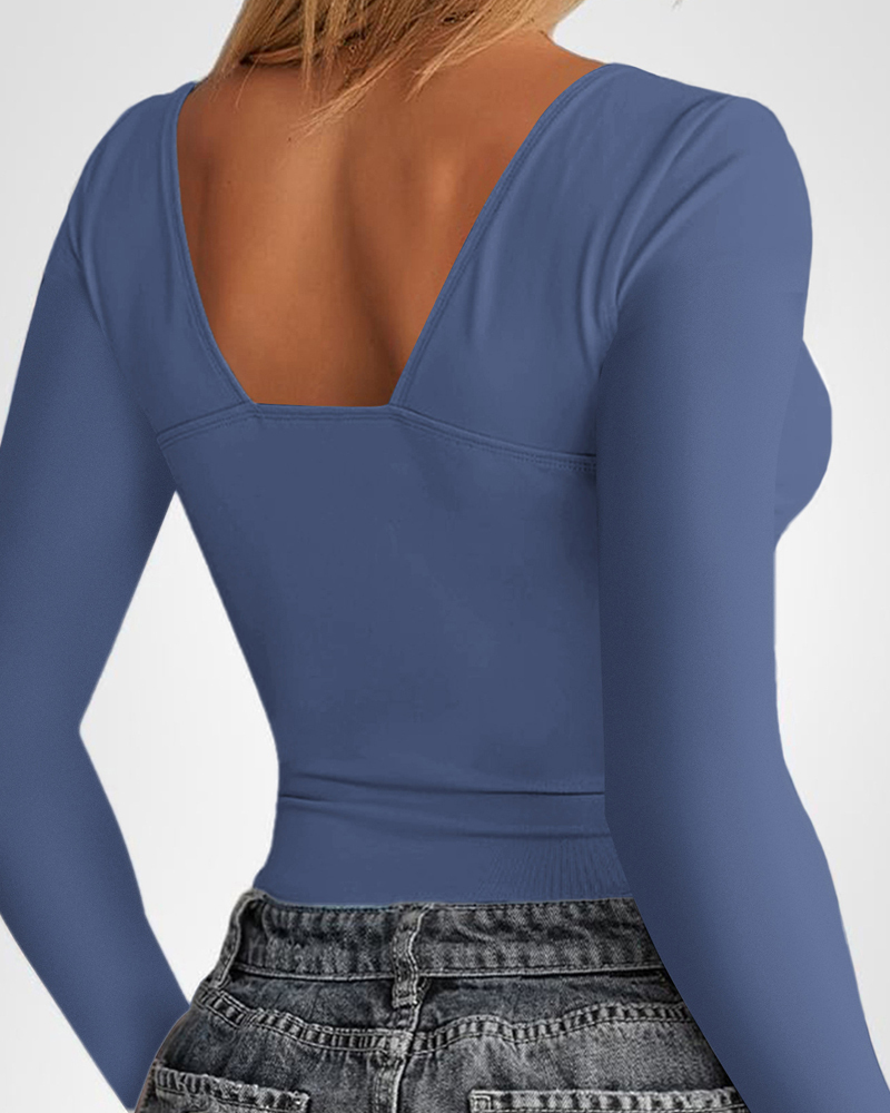 V-Neck Slim Fit Long Sleeve Top-Curvy-Faja