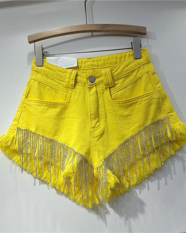 Tassel Chain Denim Shorts-Curvy-Faja
