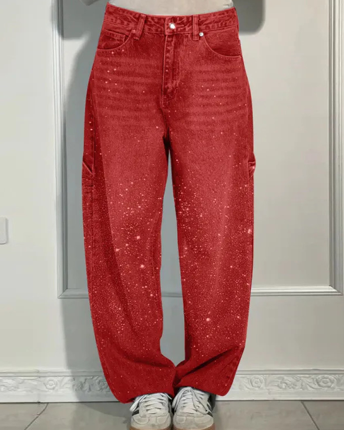 Starry Knee Rhinestone Jeans-Curvy-Faja