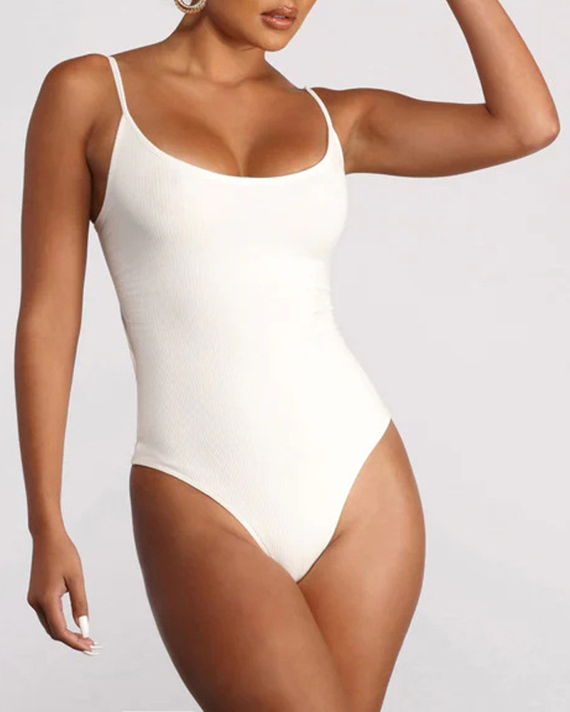 Backless Tie Triangle Bodysuit-Curvy-Faja